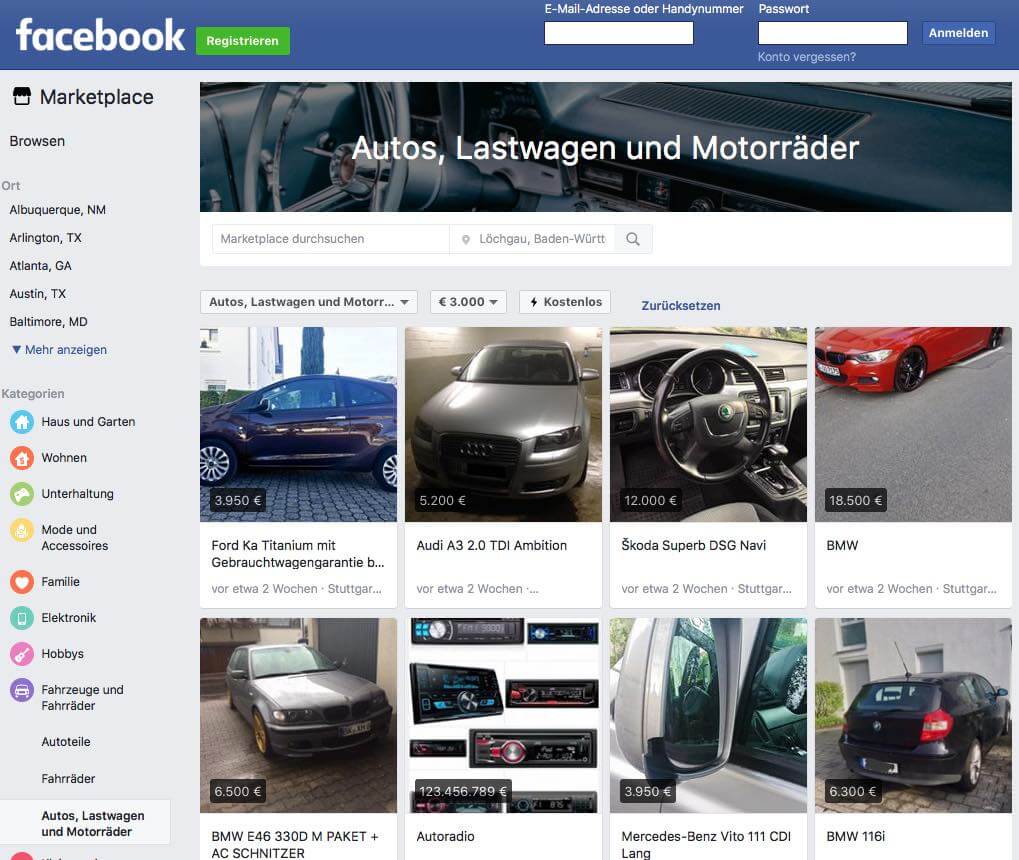 Facebook-Marketplace-mit-Fahrzeugen