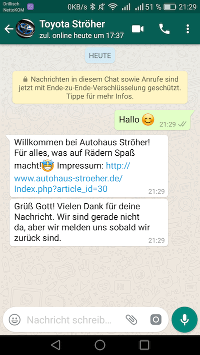 WhatsApp business begruessungsnachricht